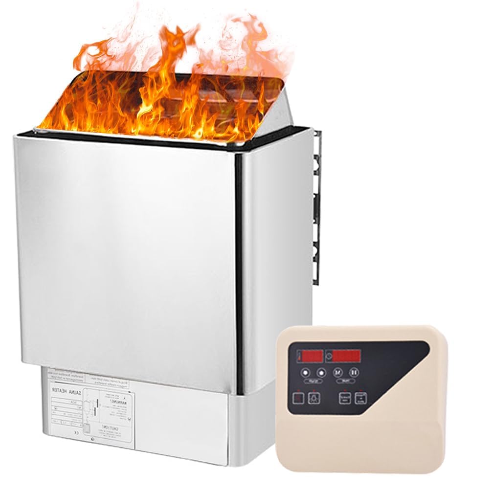 Riscaldatore Elettrico per Sauna, Forno per Sauna in Acciaio Inossidabile da 3-9 Kw, Riscaldatore per Bagno di Vapore Secco Spa con Set di Tecnologie per Sauna con Ritardo Temporale, Supporta 4.5KW