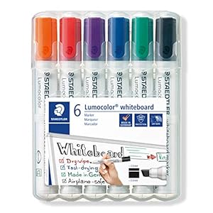 STAEDTLER Lumocolor 351 B WP6 whiteboard-marker (wigpunt ca. 2 of 5 mm lijnbreedte, set met 6 kleuren, hoge kwaliteit…