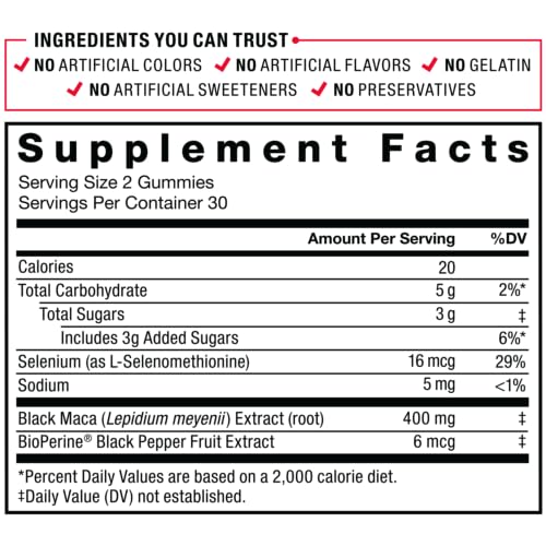 Image of Force Factor Black Maca Gummies, 3-Pack, Black Maca Root to Enhance Male Vitality, Increase Energy & Strength, with BioPerine for Superior Absorption, Delicious Passion Berry Flavor, 180 Gummies