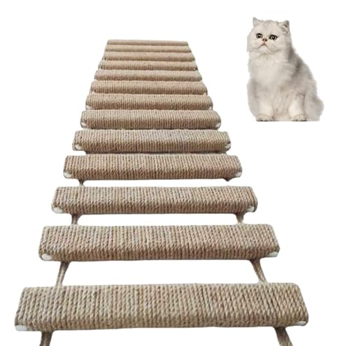 Katzenleiter, Katzenleiterbrücke für Wand Sisalseil Klettergerüst Kletterwand Katzen Aktivitätskratzbäume Katzen Hängematte Katzenwand Haustiermöbel Katzentreppe (Khaki, 150 cm, 1)