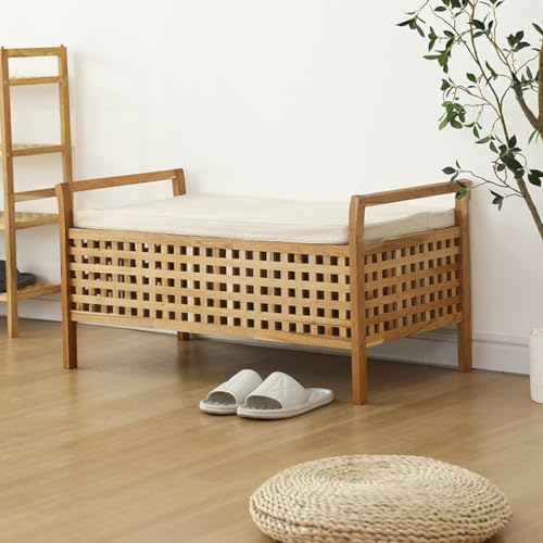 Tabouret d'entrée bois massif avec rangement ottoman - 3