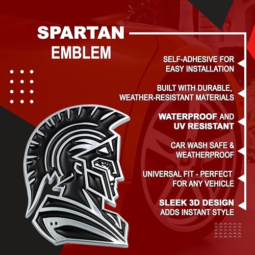 Image of Spartan Emblem 3D Warrior Badge, Custom Car Decal Sticker - Durable Exterior Trunk, Hood, Fender for Car, Truck, SUV (Set of 2) (Chrome)