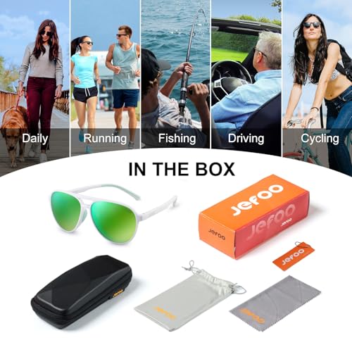 Image of Jefoo Polarized Aviator Sunglasses for Women Men Retro Trendy Sports Sunglasses for Outdoor UV400 Protection