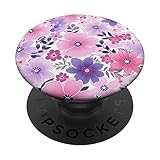 Pink& Purple Flowers Design Teal Blue Floral Cute Garden PopSockets Swappable PopGrip
