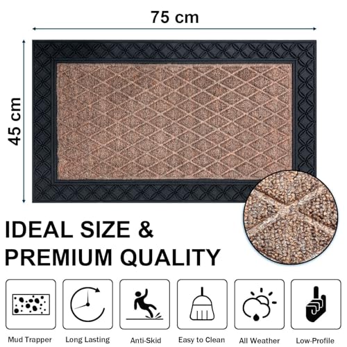 Image of Luxe Home Door Mats for Home Natural Coir mat Solid Beige Rectangular, Waterproof, Low Profile All-Purpose Entrance Rug with Anti-Slip Rubber Backing for Indoor and Outdoor Use (45cm x 75cm, Pc 1)