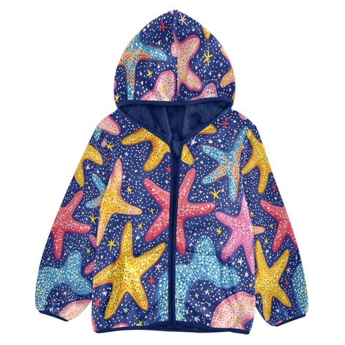 Colorful Starfish Toddler Fleece Jacket Girl Boys Hooded Fleece Jacket Coat Warm Outwear Zip-up 3-10T