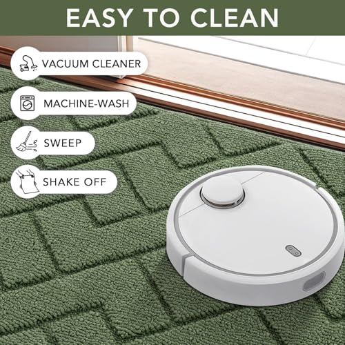 Image of hicorfe Dirt Trapper Indoor Doormat,20 inchx59 inch Welcome Door mat,Non Slip Backing Washable Door Mats,Absorbent and Resistant Low-Profile Entrance Inside Floor Mat for Front Back Door,Entryway (Green)