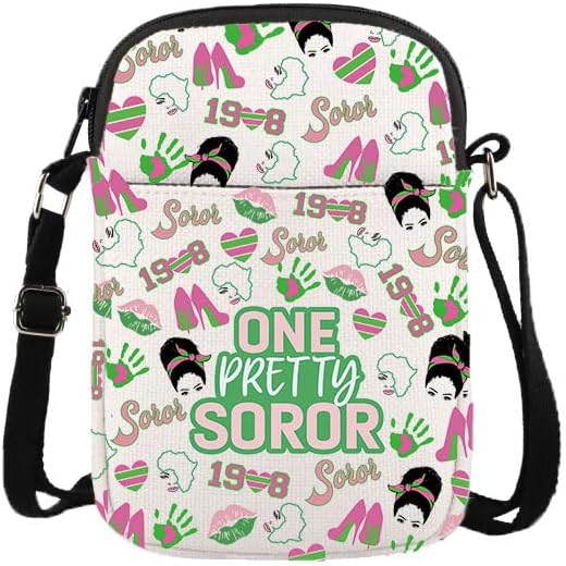 Sorority Makeup Bag Paraphernalia Gift Pink and Green Black Greek Sorority Gift One Prettty Soror Zipper Pouch for Soror Black Womens (One Pretty CR)