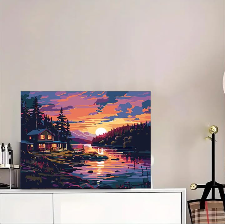 Dipingere con i Numeri per Adulti Principianti, Montagne Paesaggio Paint by Numbers Kit Fai da te Olio La pittura di Numeri Kit Decora la casa, con Vernici e pennelli (30x60cm, Senza Cornice