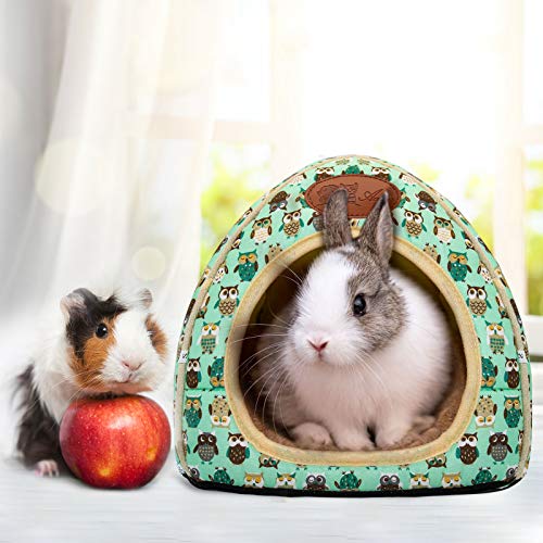 Image of BWOGUE Guinea Pig Bed Warm Cave Beds Hamster House Large Hide-Out for Rabbit Guinea Pigs Bearded Dragon Rats Winter Warm Cage Nest,Green