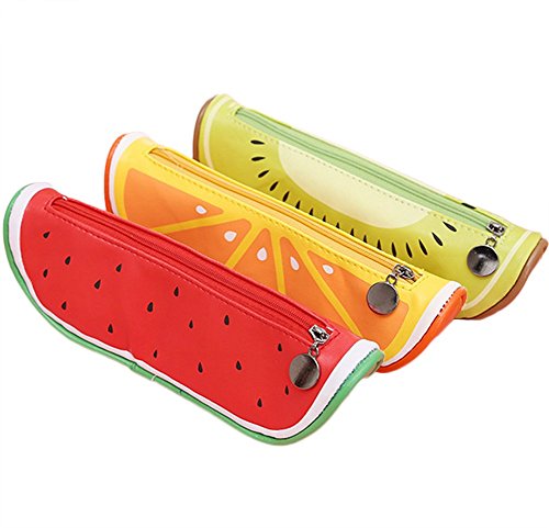 lumanuby 3 x bolígrafos bolsa Creative frutas patrón diseño lienzo bolsa de almacenamiento estuche  estuche en forma de fruta lápiz bolsa (sandía, naranja, verde)