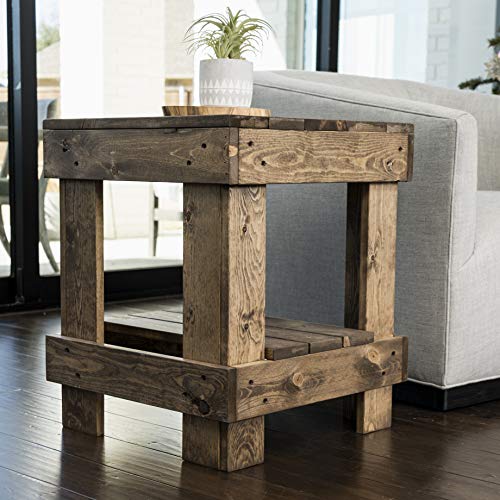 Landmark Pine Natural Solid Wood Farmhouse Living Room Coffee or End Table (End Table, Dark Walnut)