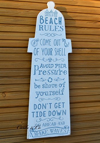 Beach Rules in legno bianco faro chic N shabby