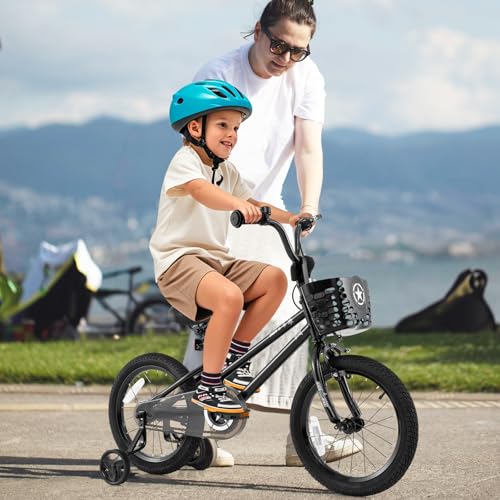 Image of BABY JOY Starry Kids Bike, 12 14 16 18 Inch Bicycle with Training Wheels, Storage Basket, Adjustable Handlebar & Seat, Handbrake & Coaster Brake, Girls Boys Bike