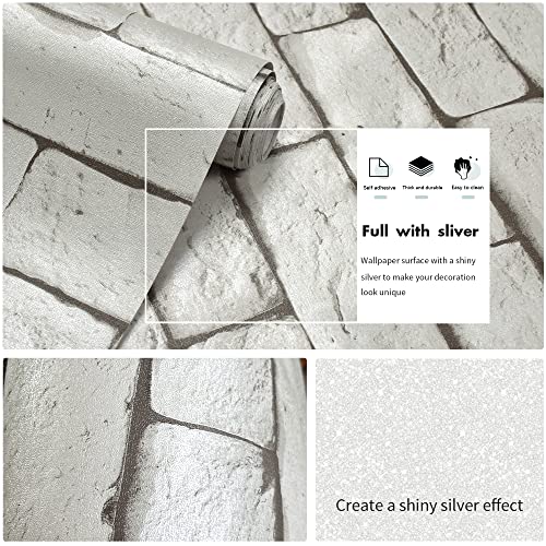 Brick Wallpaper Peel And Stick Wallpaper For Bedroom White Gray Brick Wallpaper 3D Faux Brick Contact Paper For Walls Self Adhesive Removable Wallpaper Textured Wallpaper Living Room Decor 17.3 X 393" #TOP1