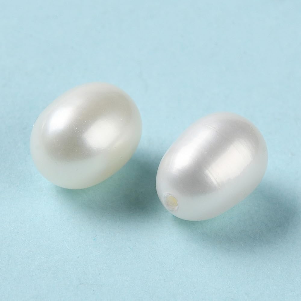 10Pcs Natural Freshwater Rice Shape Pearl Beads Half Drilled White Pearl Beads for DIY Earrings Bracelets Necklaces Jewelry Crafts - Image 2