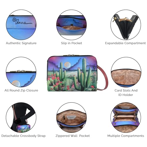 Anna by Anuschka Women’s Original Leather Hand-Painted Expandable Triple Compartment Crossbody4