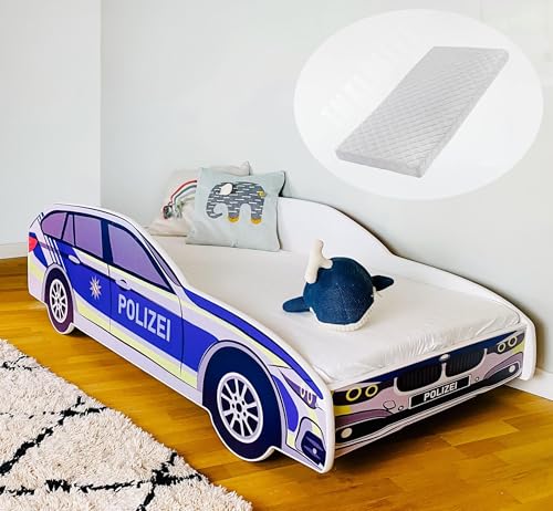 Kids Collective Autobett 70x140 cm Spielbett Kinderbett mit Matratze Rausfallschutz und Lattenrost 140 x 70 Bett Kinder Polizei Auto Wagen Kids Collective Autobett 70x140 cm Spielbett Kinderbett mit Matratze Rausfallschutz und Lattenrost 140 x 70 Bett Kinder Polizei Auto Wagen