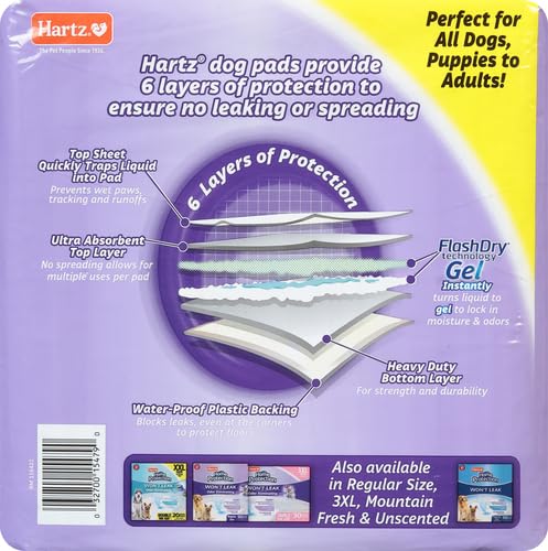 Image of Hartz Home Protection Super Absorbent Odor Eliminating Lavender Scented No Leak Dog Pads, XXL 20 Count (Pack of 3)