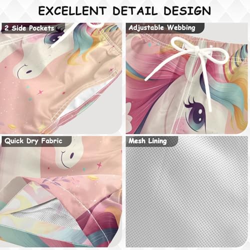 Pigsaly Boys Swim Trunks Pink Unicorn Pastel Boys Board Shorts Swimsuit Swimwear Summer Bathing Suit S3