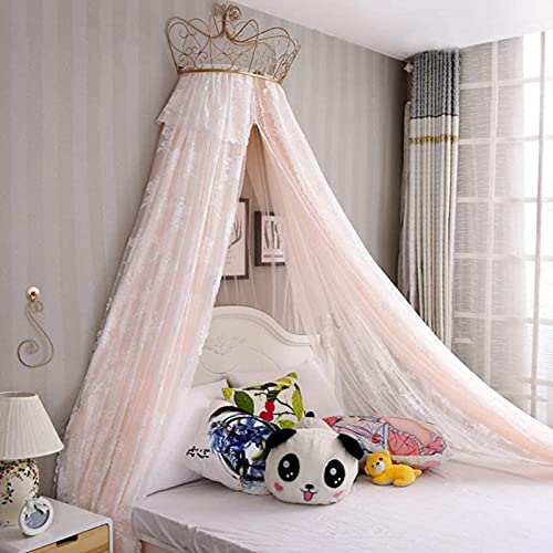 GJMSSMY Dosel de Cama de Encaje de Princesa con Corona Dorada de Metal, Cortina Transparente Floral Decorativa para Cama King, Queen o matrimonial, Tienda de campaña con mosquitero colgant