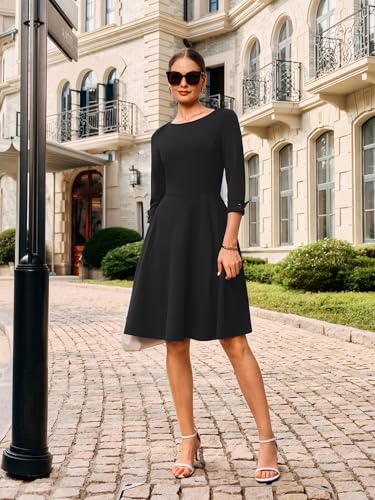 Image of GRACE KARIN Work Dresses for Women 2025 3 /4 Sleeve Fit and Flare Business Midi Dress Classy Office Dresses with Pockets