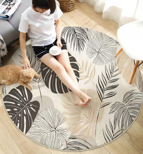 Tapis rond plantes tropicales dessinées à la main douceur premium