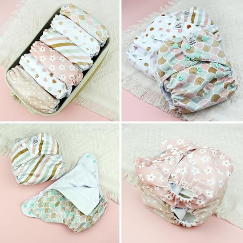 Image of Mama Koala 6 Pack Reusable Cloth Diapers 3.0 for Babies Girls Newborn, One-Size Adjustable Baby Diaper, Durable Stitching, Back Opening for Inserts, Breathable Awj Lining, Leak Prevention-ShallowWorld