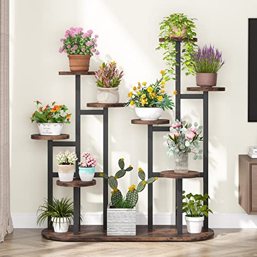 Tribesigns Plant Stand Indoor, Multi-Tiered 11 Potted Plant Shelf Flower Stands, Tall Plant Rack Display Holder Planter Organizer For Garden Balcony Living Room, Rustic Brown #TOP2