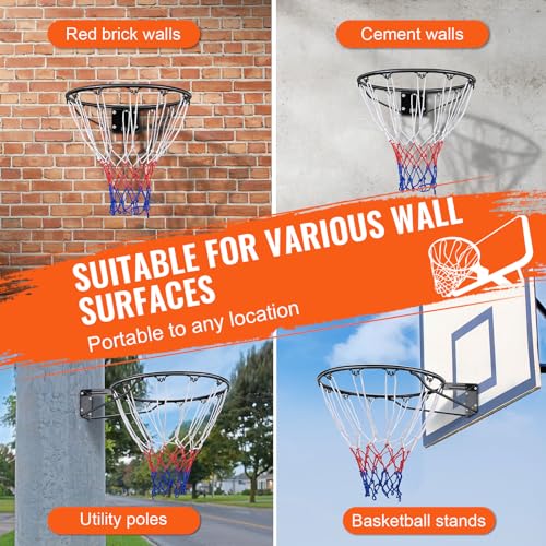 Image of VEVOR Basketball Hoop, 44 54 Inchs PC Backboard Wall Mounted, Basketball Portable Hoop & Goal, Indoor & Outdoor with Hand-Crank Adjustment, Classic Basketball Court, Teens, Adults, Schools, Parks