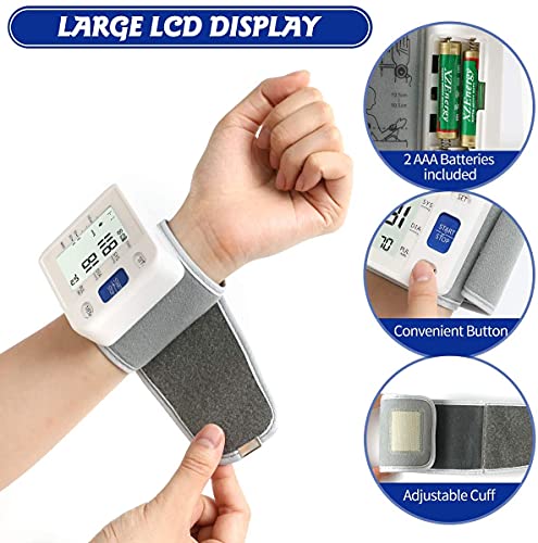 Image of Blood Pressure Monitor - Wrist Accurate Automatic High Blood Pressure Monitors Portable LCD Screen Irregular Heartbeat Monitor with Storage Case and Adjustable Cuff Powered by Battery - White