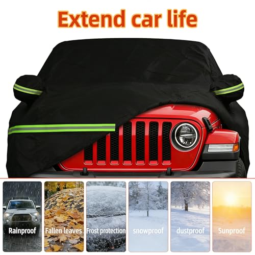Image of 2026 Upgraded Car Cover for Jeep Wrangler 4 Dr /Unlimited 4 Door JK JL Car Accessories2006-2026, Waterproof Full Exterior Windproof Snow Proof Rain Sun Hail Protection with Door Zipper & Inner Cotton