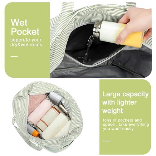Image of Waterproof Beach Tote Pool Bags for Women Ladies Extra Large Gym Tote Carry On Bag With Wet Compartment for Weekender Travel