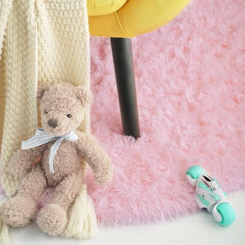 Image of Fluffy Silky Micro Fiber Polyster Carpet /Runner for Bedroom, Study Room, Playing Room, Guest Room ETC. 1.5x4 Feet, (Pink)