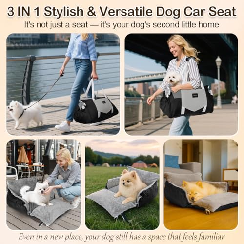 SIVEIS 3-in-1 Hundesitz fürs Auto & Reisebett für kleine Hunde – Tragbarer Autositz mit erweiterbarer Liegefläche, gepolstertem Kissen, für Vorder- oder Rücksitz, innen & außen