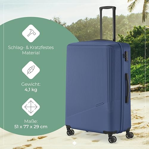 Travelite 4-Rad Hartschalenkoffer groß 96 Liter, Gepäck Serie Bali: ABS Hartschalen Trolley mit TSA Kombinationsschloss, 77 cm