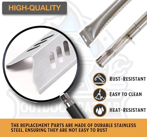 Outdoor Bazaar Set of Four Replacement Heat plates and Burners for Uniflame, Better Home and Garden, Dyna Glo 4 burner grill parts, Backyard Grill Replacement Parts, dgf493bnp parts, Stainless Steel