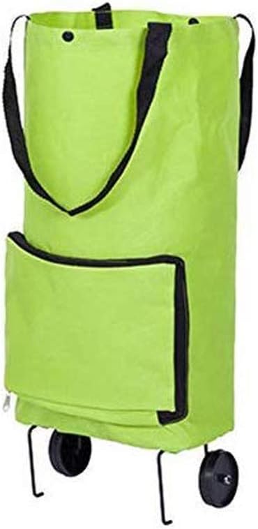 Shopping Cart, Grocery with Stainless Steel Frame Extended Long Handle Foldable Utility Bag Car Luggage cart Green