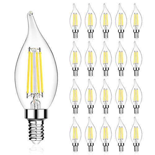 LANGREE E12 LED Candelabra Base Bulbs 60W Equivalent, 5W LED Chandelier Light Bulbs, Non-Dimmable, LED Candle Light Bulb, Bent Tip, 5000K Daylight White, 550LM - Pack of 20