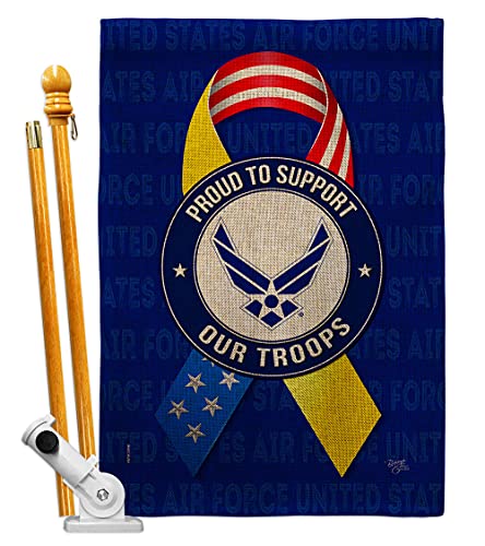 Breeze Decor Support Air Troops Burlap House Flag-Set Armed Forces USAF United State American Military Veteran Retire Official Decoration Banner Small Garden Yard Gift Double-Sided, Made in USA