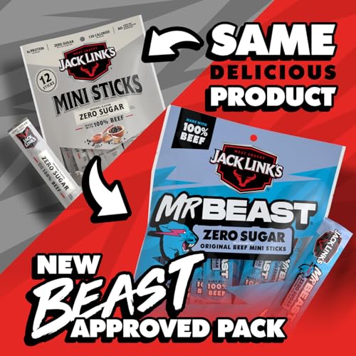Jack Link's MrBeast Original Mini Beef Jerky Sticks - (12 Pack) 0.5 oz | Zero Sugar - Individually Wrapped Protein Snacks - 6g Protein per Serving - Made with 100% Real Beef - Meat Sticks - image 2
