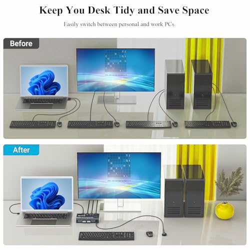 Image of USB 3.0 Switch Selector 4 Computers, 4 Port USB KVM Switch for 4 PC Share 4 USB Devices for Keyboard Mouse Printer, Wired Remote and 4 USB 3.0 Cables Included