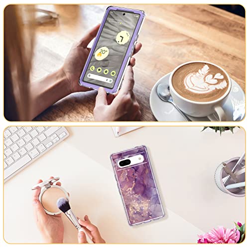 Esdot For Google Pixel 7A Case With Built-In Screen Protector,Military Grade Rugged Cover With Fashion Cute Designs For Women Girls,Protective Phone Case For New Pixel 7A Glitter Purple Marble #TOP5