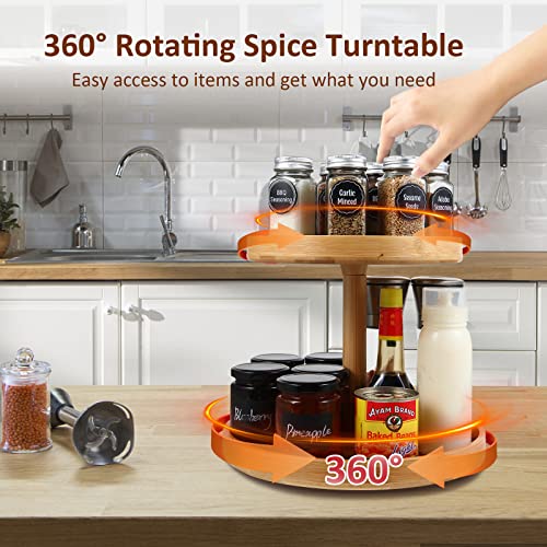 2 Tier Lazy Susan Organizer, Bamboo Lazy Susan For Table, Pantry Lazy Susan Turntable For Cabinet, 12 Inch Wood Kitchen Turntable Organizer, Rotating Spice Rack Organizer For Countertop,Bathroom #TOP4