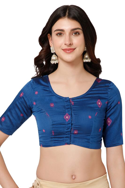 naidu hall Women Readymade Blouse Cotton U Neck Front Open Saree Princess Cut Ready Blouse for Women-picture-8