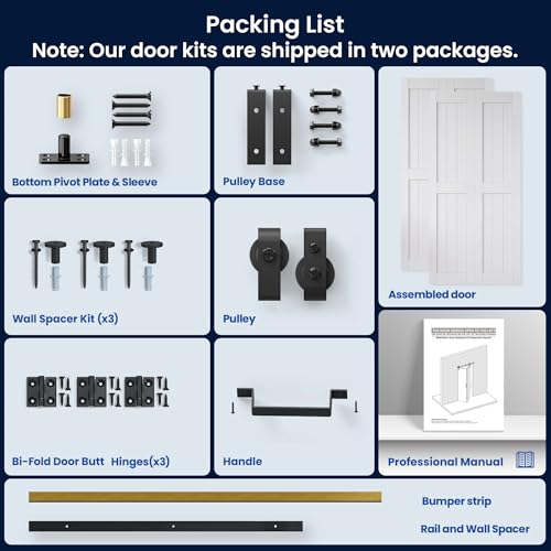 Bifold Barn Door 80" x 84", MDF Bi-Fold Sliding Closet Doors with Hardware Kit Included, Pre-Finished Easy Assembly, Water-Proof PVC Surface & Save Space, H-Frame, 88" Track for 4 Doors,White by SMARTSTANDARD - Image 6
