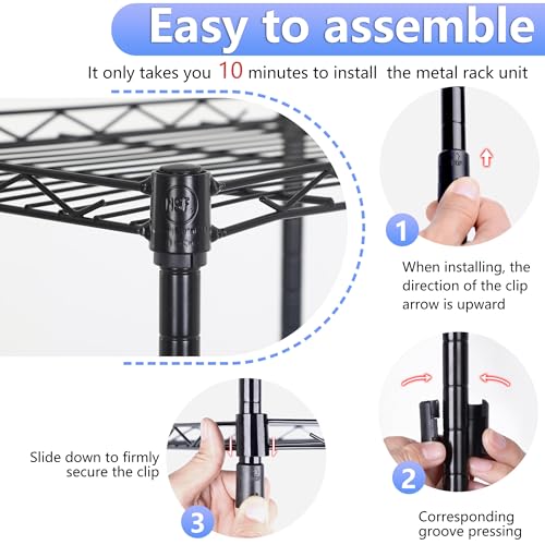 Image of BestOffice | 6-Tier Wire Storage Shelves | 17x12x64 | Black | with Adjustable Racks | Heavy-Duty Metal Shelf, Holds Upto 600 lbs | No-Tool Assembly | Ideal for Home & Garage Shelving