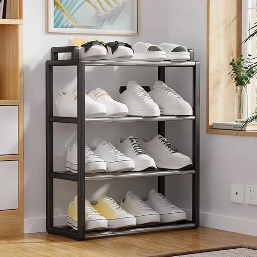 Image of 1ABOVE 4-Tier Shoe Storage Rack | Space-Saving Free-Standing Shoe Organizer | Durable Metal Frame with Open Shelves | Ideal for Entryway, Closet, Bedroom (Portable-Black, 4 Tier)