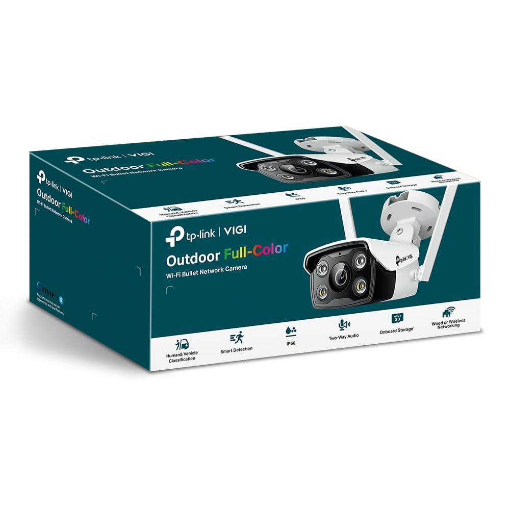 TP-LINK Kamera Außenbereich wetterfest Farbe (Tag&Nacht) 2560 x 1440 M12-Anschluss feste Brennweite Audio drahtlos Wi-Fi LAN 10/100 H.264 H.265 H.265+ H.264+ DC 12 V