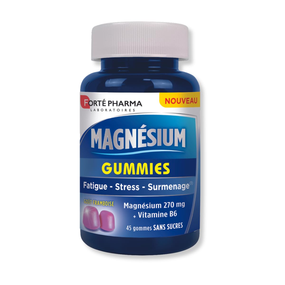Forté Pharma - Magnesium Gummies stress - Complement Alimentaire Complexe magnesium - Magnesium Vitamine B6 - Stress Adulte Et Enfant 4 ans - 45 gommes à mâcher - Goût Framboise